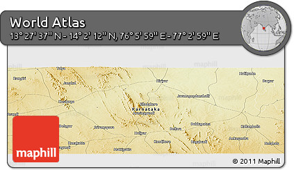 Physical Panoramic Map of the Area around 13° 44' 54" N, 76° 34' 29" E