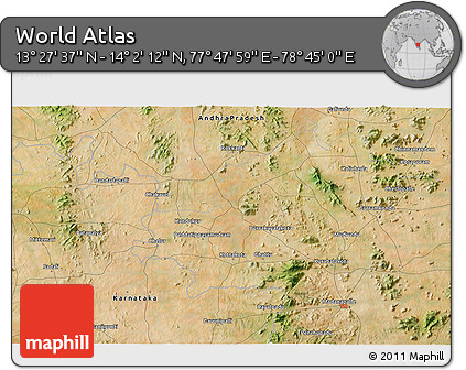 Satellite 3D Map of the Area around 13° 44' 54" N, 78° 16' 30" E