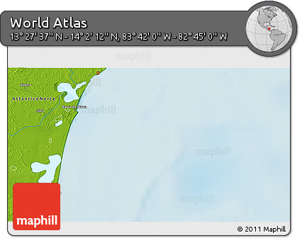 Physical 3D Map of the Area around 13° 44' 54" N, 83° 13' 29" W