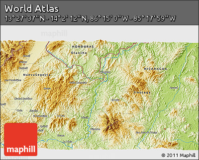 Physical 3D Map of the Area around 13° 44' 54" N, 85° 46' 30" W