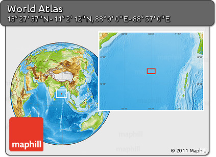 Physical Location Map of the Area around 13° 44' 54" N, 88° 28' 29" E