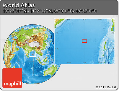 Physical Location Map of the Area around 13° 44' 54" N, 88° 28' 29" E