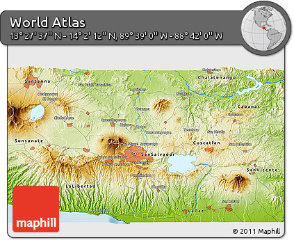 Physical 3D Map of the Area around 13° 44' 54" N, 89° 10' 30" W