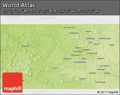 Physical 3D Map of the Area around 13° 44' 54" N, 8° 25' 30" W