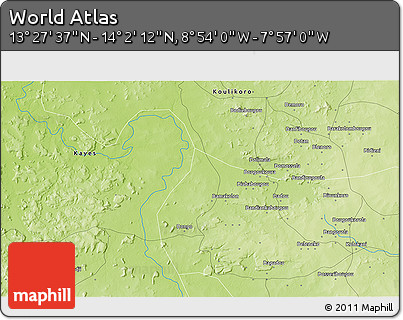 Physical 3D Map of the Area around 13° 44' 54" N, 8° 25' 30" W