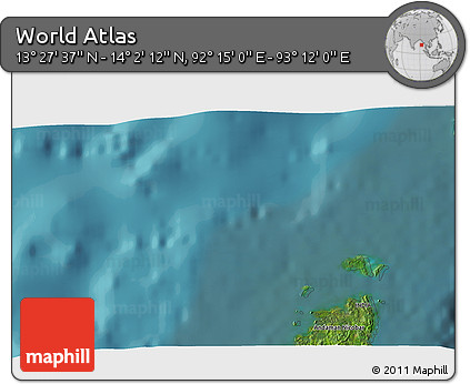 Satellite 3D Map of the Area around 13° 44' 54" N, 92° 43' 29" E
