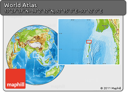 Physical Location Map of the Area around 13° 44' 54" N, 92° 43' 29" E