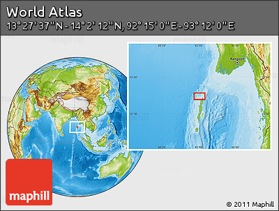 Physical Location Map of the Area around 13° 44' 54" N, 92° 43' 29" E