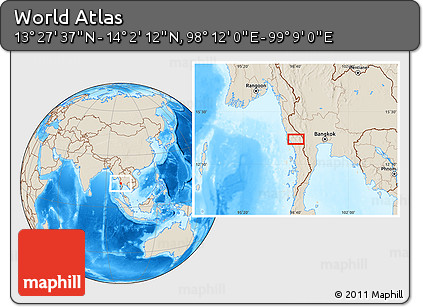 Shaded Relief Location Map of the Area around 13° 44' 54" N, 98° 40' 30" E