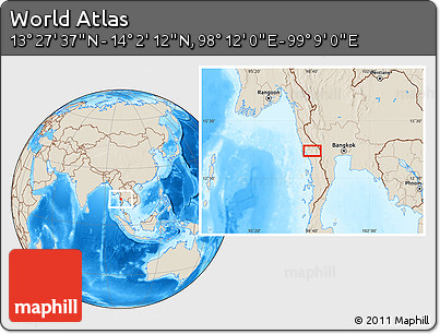 Shaded Relief Location Map of the Area around 13° 44' 54" N, 98° 40' 30" E