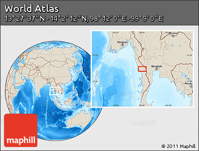 Shaded Relief Location Map of the Area around 13° 44' 54" N, 98° 40' 30" E