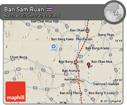 Shaded Relief Map of Ban Sam Ruan