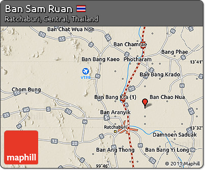 Shaded Relief Map of Ban Sam Ruan