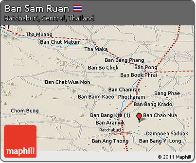 Shaded Relief Panoramic Map of Ban Sam Ruan