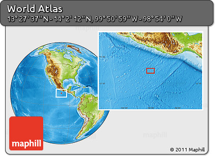 Physical Location Map of the Area around 13° 44' 54" N, 99° 22' 30" W