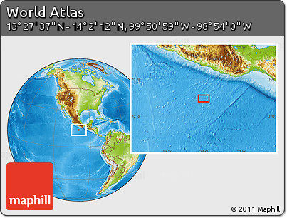 Physical Location Map of the Area around 13° 44' 54" N, 99° 22' 30" W
