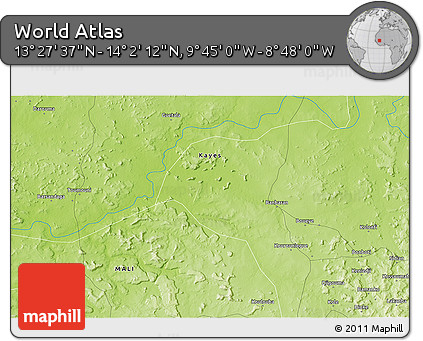 Physical 3D Map of the Area around 13° 44' 54" N, 9° 16' 30" W