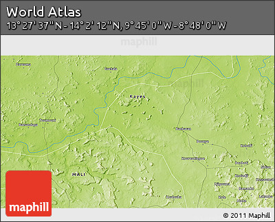 Physical 3D Map of the Area around 13° 44' 54" N, 9° 16' 30" W