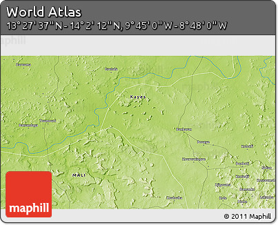Physical 3D Map of the Area around 13° 44' 54" N, 9° 16' 30" W