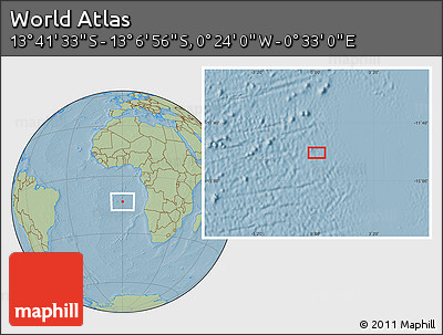 Savanna Style Location Map of the Area around 13° 24' 15" S, 0° 4' 30" E, hill shading
