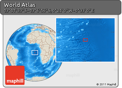 Shaded Relief Location Map of the Area around 13° 24' 15" S, 0° 4' 30" E