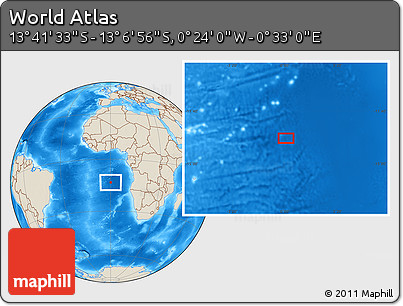 Shaded Relief Location Map of the Area around 13° 24' 15" S, 0° 4' 30" E