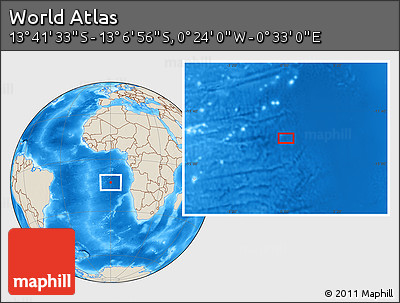 Shaded Relief Location Map of the Area around 13° 24' 15" S, 0° 4' 30" E