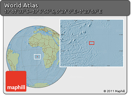 Savanna Style Location Map of the Area around 13° 24' 15" S, 0° 55' 29" E, hill shading