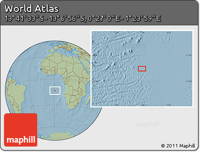 Savanna Style Location Map of the Area around 13° 24' 15" S, 0° 55' 29" E, hill shading