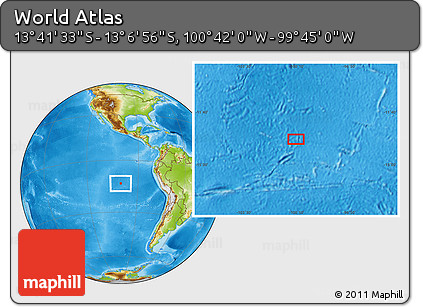 Physical Location Map of the Area around 13° 24' 15" S, 100° 13' 29" W