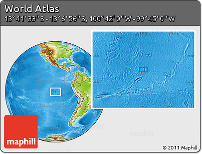 Physical Location Map of the Area around 13° 24' 15" S, 100° 13' 29" W