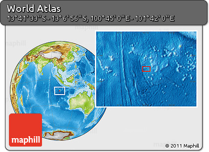 Physical Location Map of the Area around 13° 24' 15" S, 101° 13' 29" E