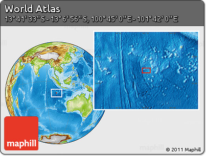 Physical Location Map of the Area around 13° 24' 15" S, 101° 13' 29" E
