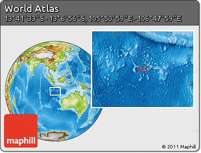 Physical Location Map of the Area around 13° 24' 15" S, 106° 19' 29" E