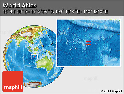 Physical Location Map of the Area around 13° 24' 15" S, 109° 43' 29" E