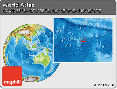 Physical Location Map of the Area around 13° 24' 15" S, 109° 43' 29" E