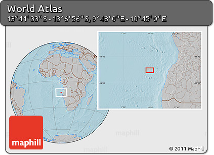Gray Location Map of the Area around 13° 24' 15" S, 10° 16' 30" E, hill shading