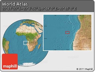 Satellite Location Map of the Area around 13° 24' 15" S, 10° 16' 30" E