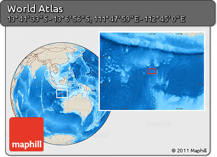 Shaded Relief Location Map of the Area around 13° 24' 15" S, 112° 16' 30" E