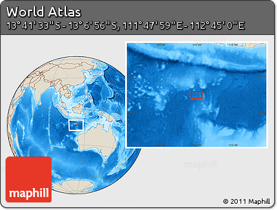 Shaded Relief Location Map of the Area around 13° 24' 15" S, 112° 16' 30" E