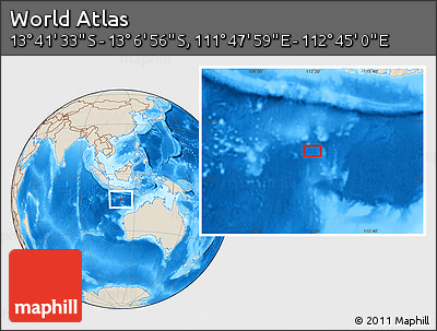 Shaded Relief Location Map of the Area around 13° 24' 15" S, 112° 16' 30" E