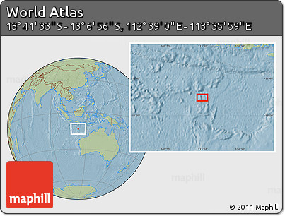 Savanna Style Location Map of the Area around 13° 24' 15" S, 113° 7' 30" E, hill shading