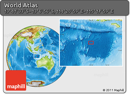 Physical Location Map of the Area around 13° 24' 15" S, 114° 49' 29" E
