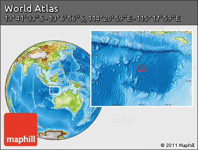 Physical Location Map of the Area around 13° 24' 15" S, 114° 49' 29" E