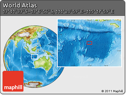 Physical Location Map of the Area around 13° 24' 15" S, 114° 49' 29" E