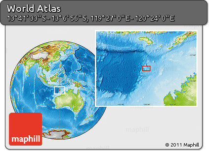 Physical Location Map of the Area around 13° 24' 15" S, 119° 55' 30" E