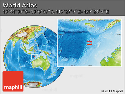 Physical Location Map of the Area around 13° 24' 15" S, 119° 55' 30" E