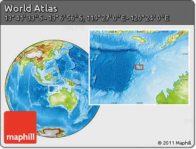 Physical Location Map of the Area around 13° 24' 15" S, 119° 55' 30" E