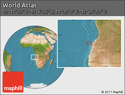 Satellite Location Map of the Area around 13° 24' 15" S, 11° 58' 29" E