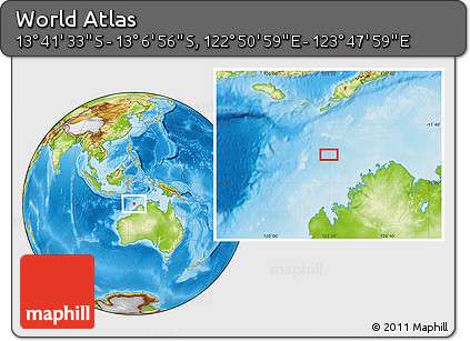 Physical Location Map of the Area around 13° 24' 15" S, 123° 19' 29" E